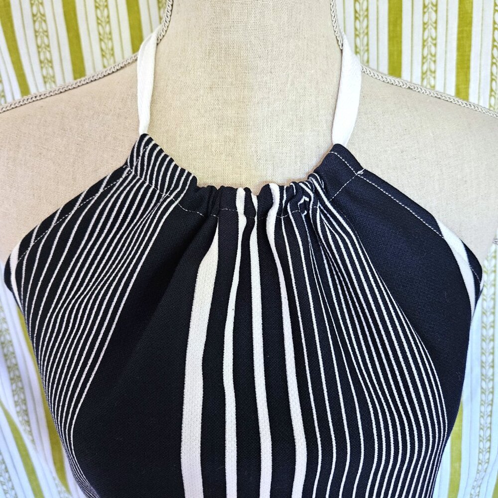 Size M Retro Blue White Striped Halter Top NEW - Picture 2 of 7
